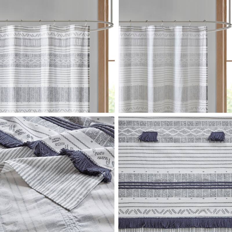 INK+IVY Cody Cotton Stripe Printed 72x72" Shower Curtain with Tassel