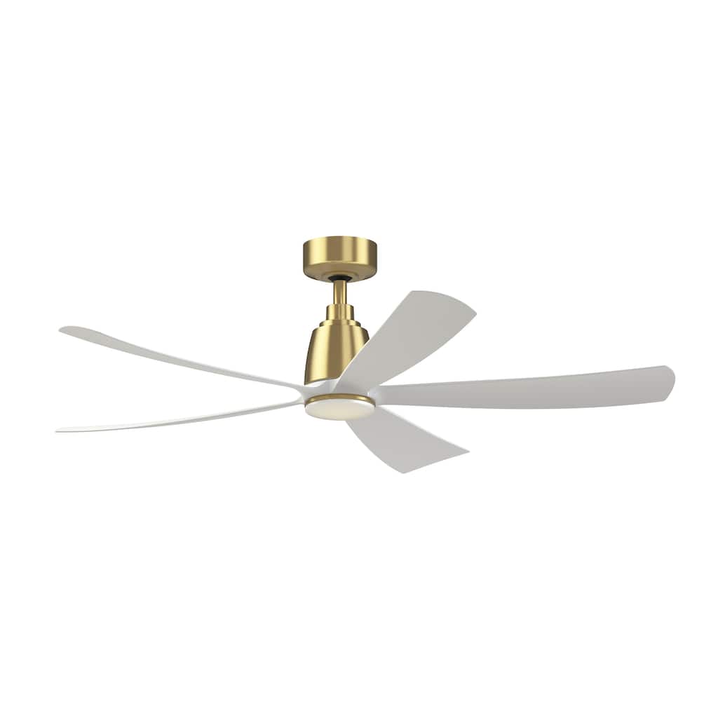 Kute5 52 inch Indoor/Outdoor Ceiling Fan with Matte White Blades- Brushed Satin Brass