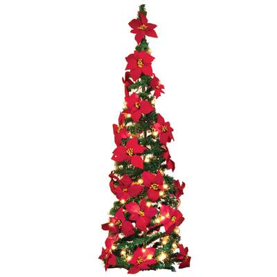 Lighted Poinsettia Pull Up Christmas Tree - 14.630 x 14.500 x 4.880
