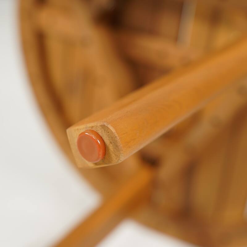 Roomfitters Acacia Wood Outdoor Side Table with Round Slatted Surface, Modern Patio Accent for Any Seating Area, Teak