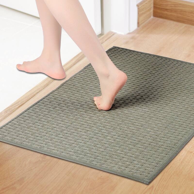 Weaving Pattern Bathroom Rugs Non Slip, Soft Absorbent Thick Bath Mat, Quick Dry Shower Mats - Green - 24" x 36"