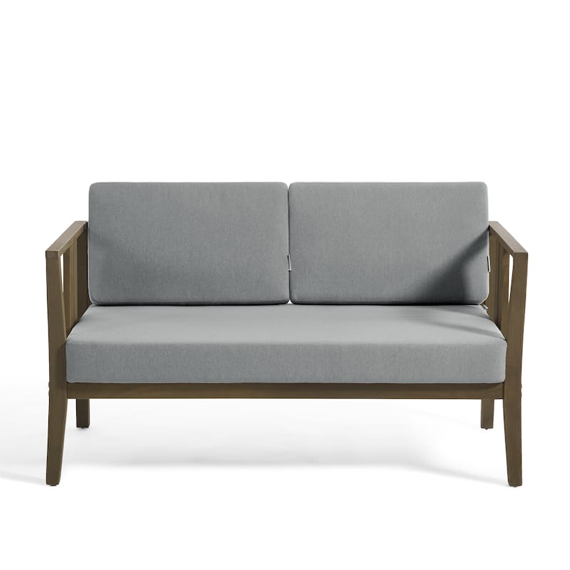 Casual 53"W Outdoor Patio Loveseat Set In Solid Teak Wood with Cushion