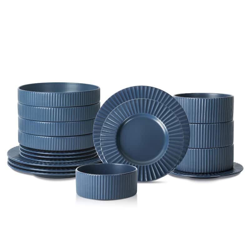 Christian Siriano Lusso Stoneware Dinnerware Set - Ash Blue - 16 Piece