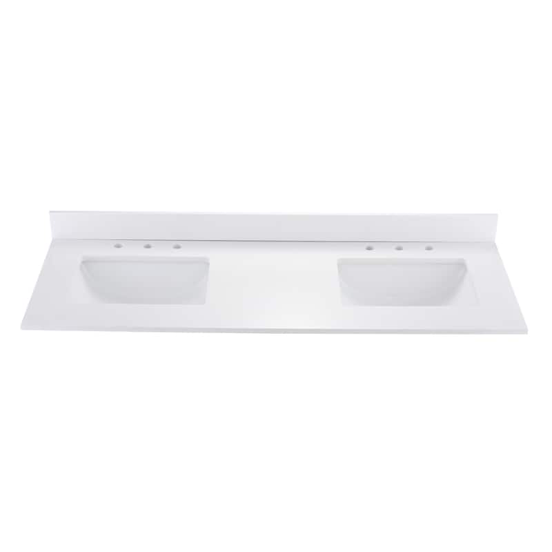 YASINU 60 inch White Quartz Vanity Top with Double Sink