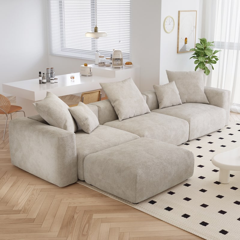 Modern Corduroy Upholstered Sofa, 4-seater, L-Shaped Sectional Sofa