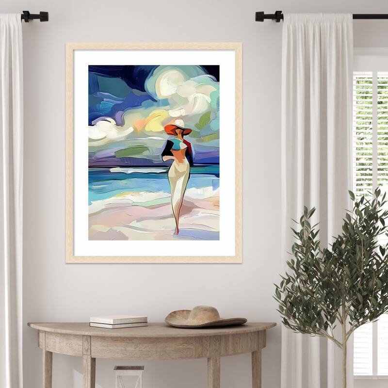 Woman On the Beach by Elena Avanesova Wood Framed Wall Art Print
