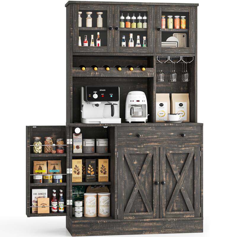 Moasis 71''H Kitchen Pantry Storage Cabinet with Power Outlet Tall Cabinet with Doors Shelves & Drawer Buffet Cabinet - Dark Rustic Oak