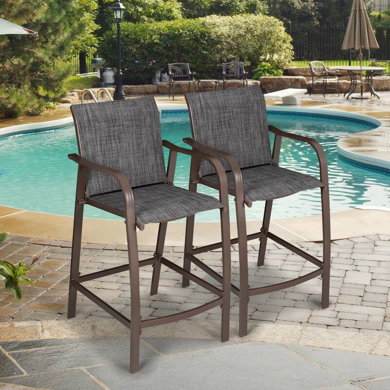 VredHom Outdoor Aluminum Bar Stool Set Patio Bar Chairs (Set of 2) - 21.7" W x 25.6" D x 43.7" H