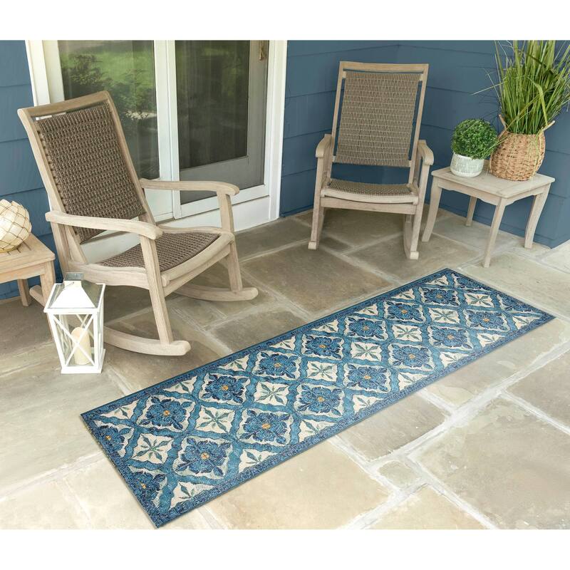 Liora Manne Marina Madrid Indoor/Outdoor Area Rug - 1'11" x 7'6" - Ocean