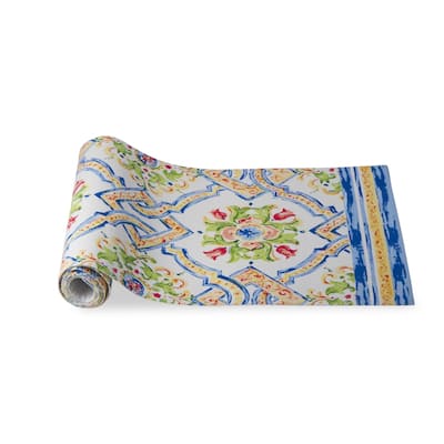 14.5" x 72" Capri Table Runner Hand Screen Printed Cotton With White Backing J-Hook Table Home Decor
