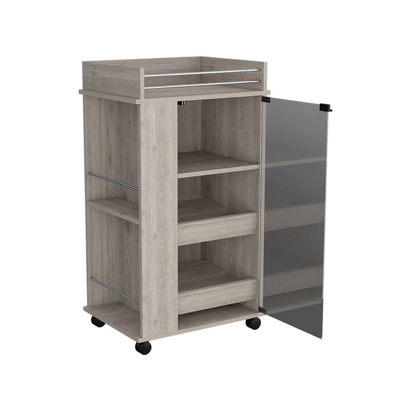 Bar Cart with Two-Side Shelves Beaver, Glass Door and Upper Surface