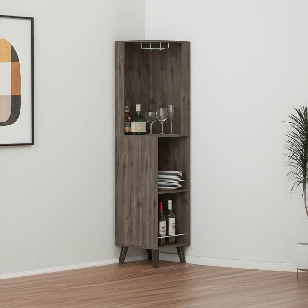 HomeRoots 73" Dark Brown Wood Corner Bar Cabinet With One Drawer