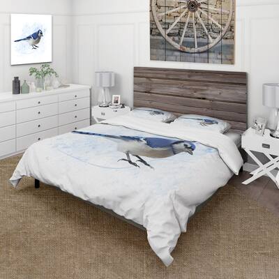 Designart 'Vintage Blue Jay Bird' Traditional Duvet Cover Set
