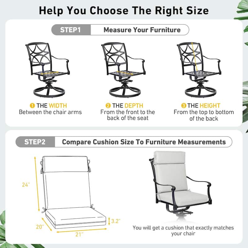 Aoodor Outdoor High Back Dining Chair Cushion Set, 44"x21"x3.2", Set of 4 - 44"x21"x3.2"
