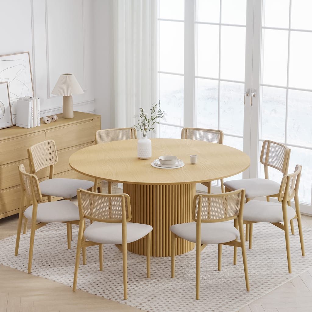 Solid Wood Round Dining Table Kitchen Table with Tabletop & Concave Cylinder Legs for Living/Dining Room Coffee Office