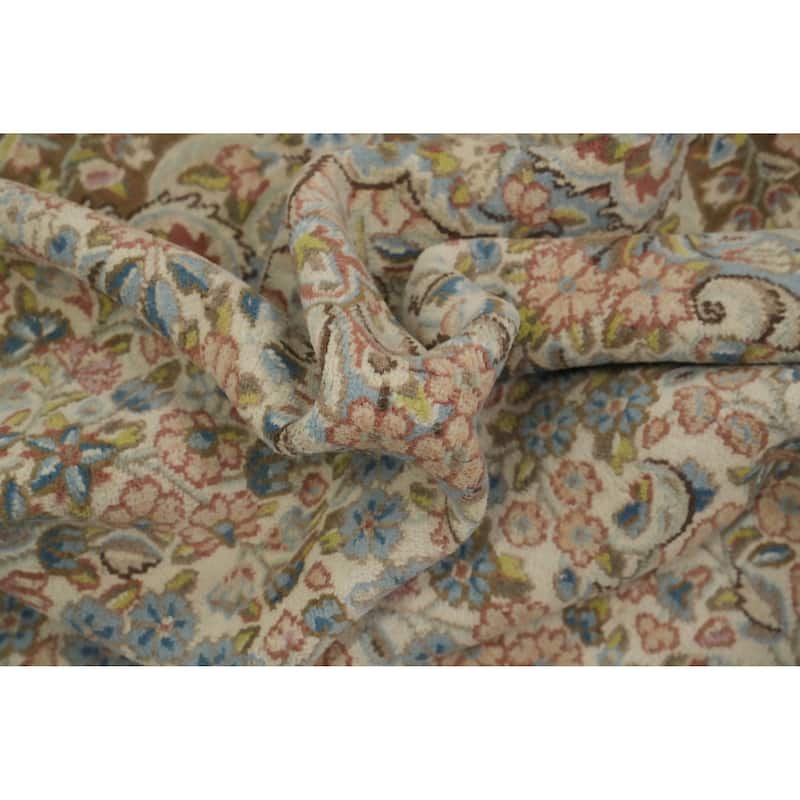 Hand Knotted Oriental 100% Wool Carpet Traditional Floral Beige & Ivories Kerman Area Rug - 11' 2'' X 7' 9''