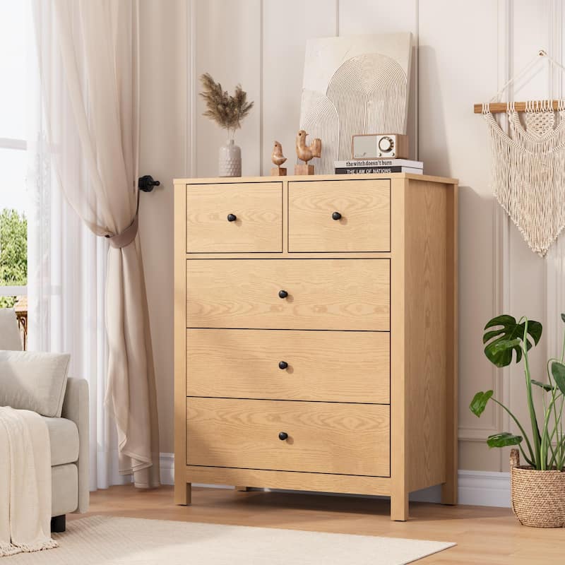 5 Drawer Dresser for Bedroom, Modern Wooden Storage Chest Organizer with Drawers - Yellow