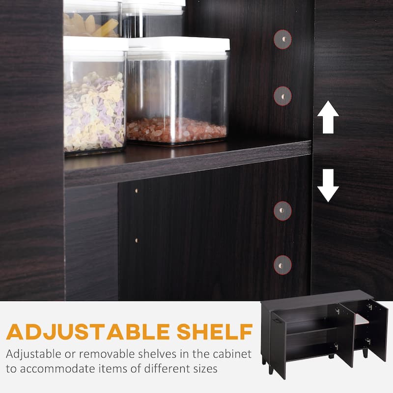 Dark Walnut Side Cabinet with Adjustable Shelf and Steel Frame for Living Room or Office Storage