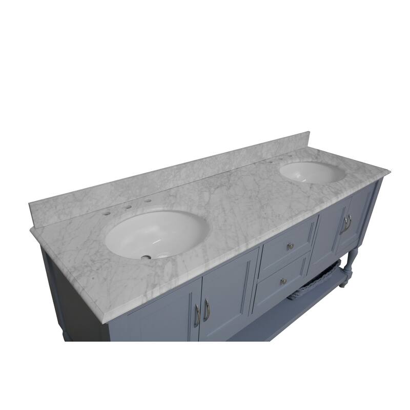KitchenBathCollection Beverly 72" Double Bathroom Vanity with Carrara Marble Top