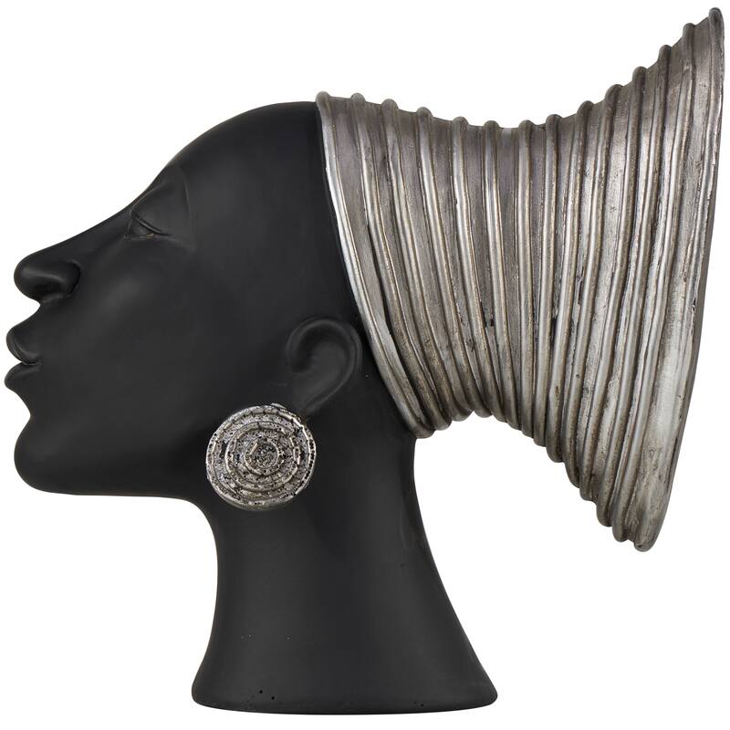 Sophisticated Black Polystone African Woman Sculpture