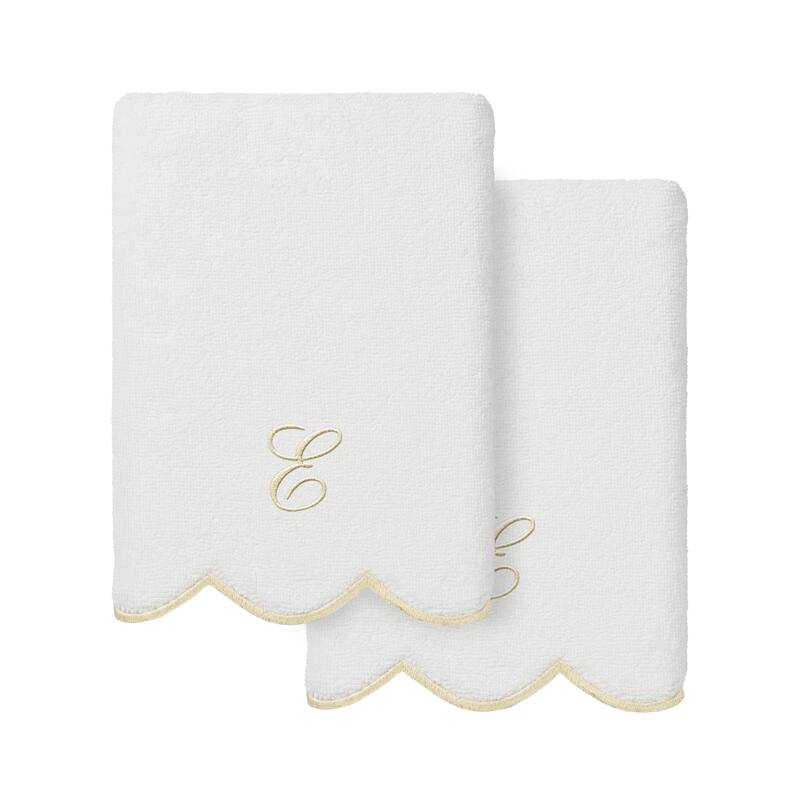 Authentic Hotel and Spa 100% Turkish Cotton Beige ADORNIA Scallop Personalized 2 Piece Hand Towel Set - 2 Hand Towels - E