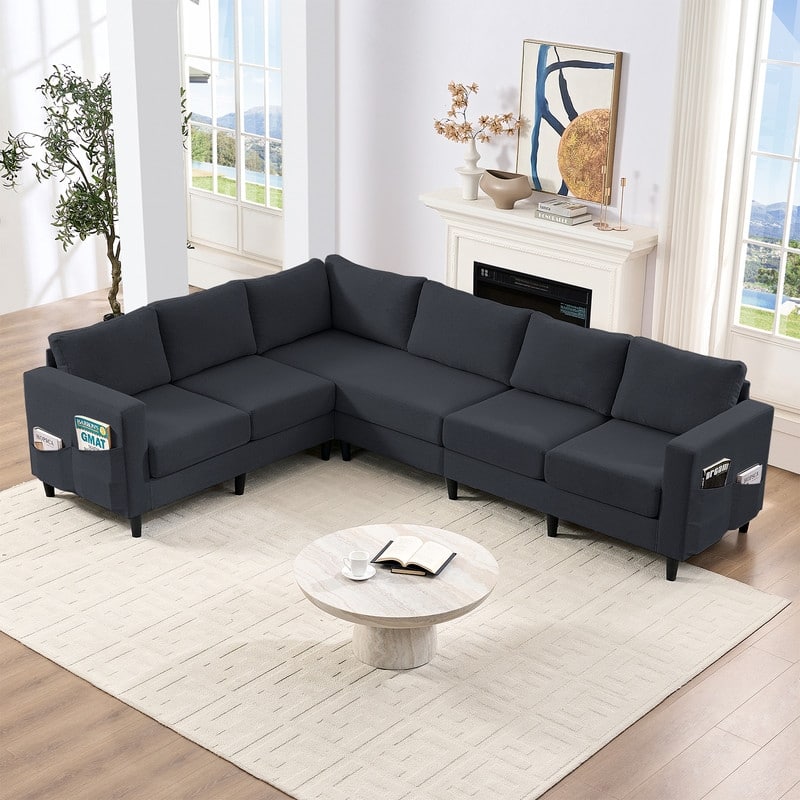 Mixoy 108" Linen Oversized Modular Sectional Sofa,L-Shaped Sectional Sofas with Side Pocket,Large 6 Seater Corner Sofa