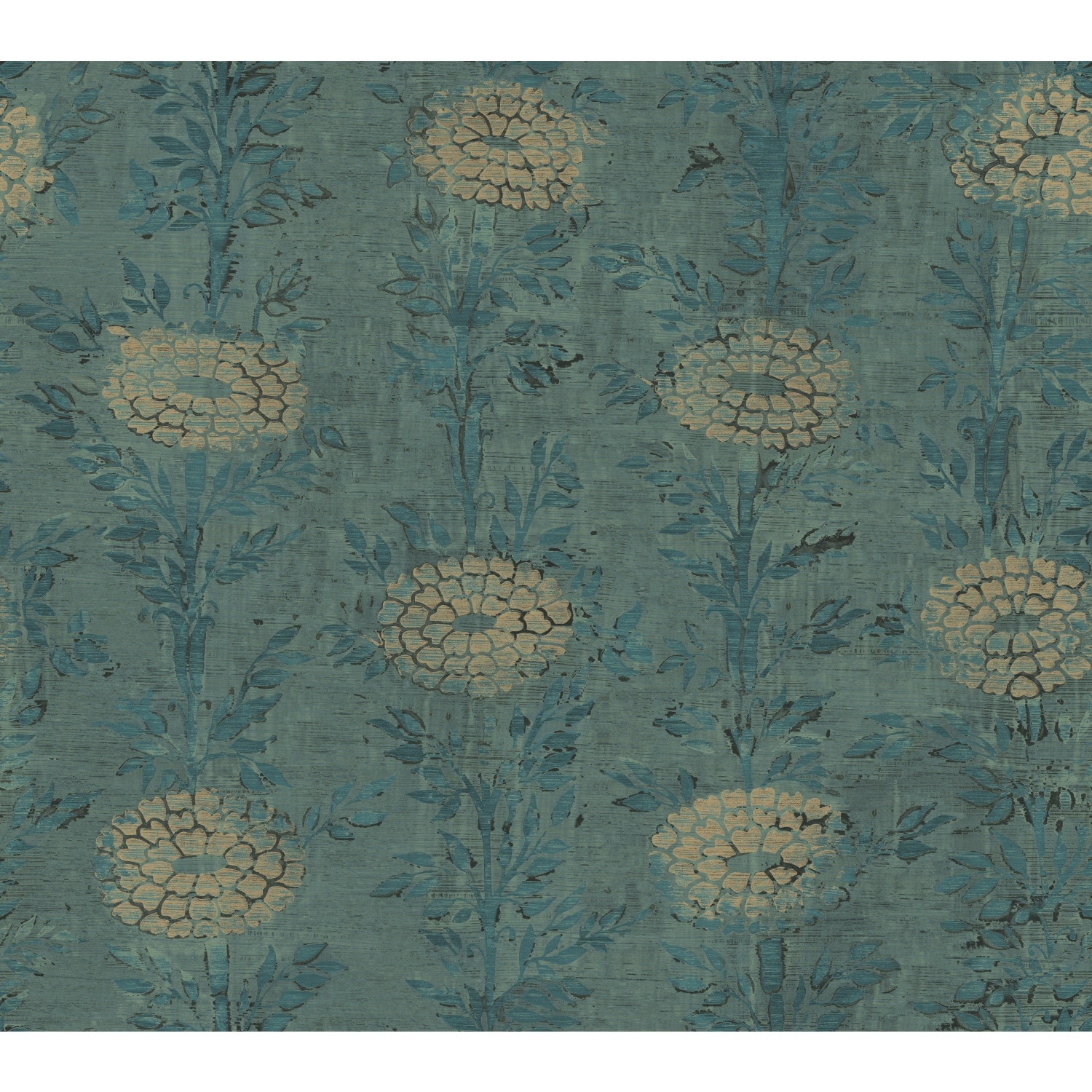 Ronald Redding French Marigold Teal & Gold Wallpaper