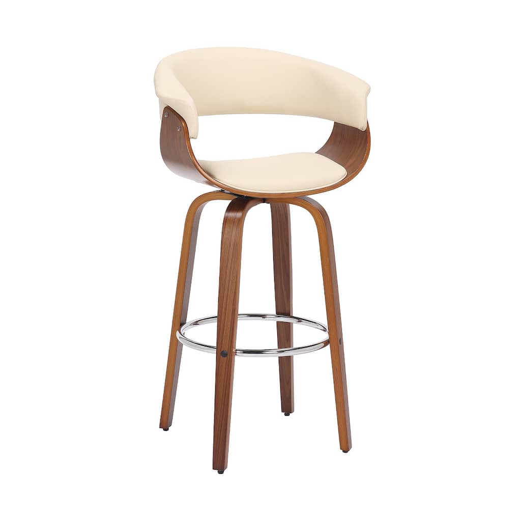 30 Inch Swivel Bar Stool with Wooden Frame and Faux Leather Seat, Comfortable Modern Counter Height Kitchen Stool