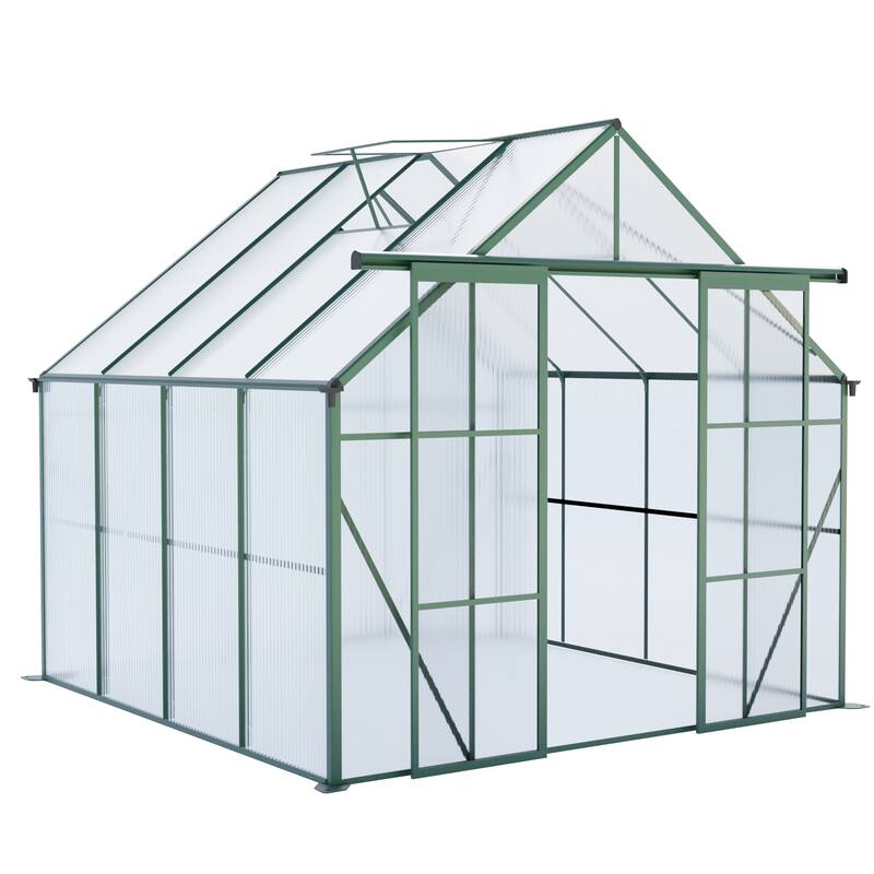 UV-Resistant Greenhouse Shed Plant Shed with Sliding Door & Adjustable Roof, Built-in Drainage Gutter Garden Shed, Rust-proof