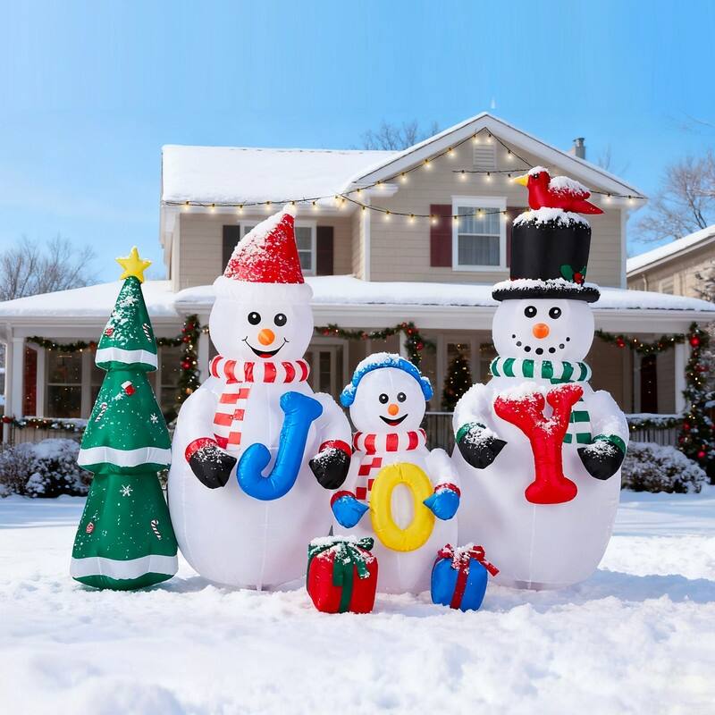 8FT Lighted Christmas Inflatable Decoration Snowman Family with JOY and Xmas Tree