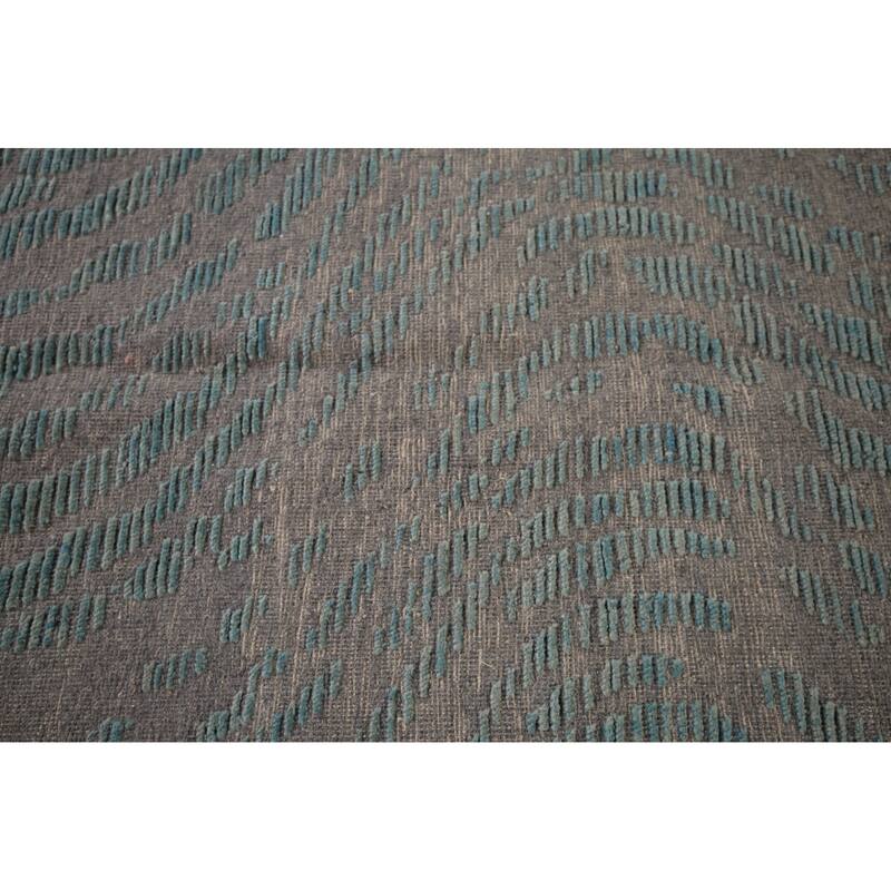 All-Over Grey Blue Moroccan Abstract Area Rug Hand-Knotted Wool Carpet - 9'0"x 12'1"
