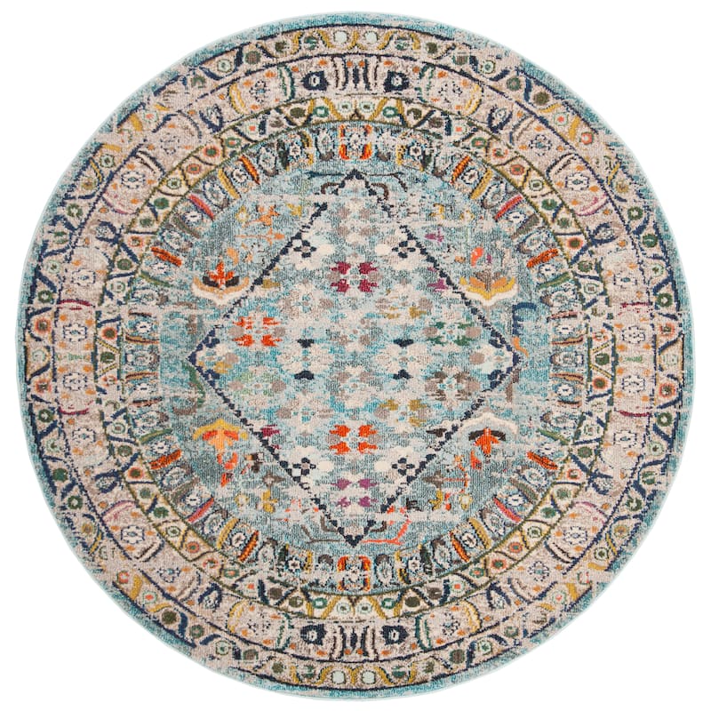 SAFAVIEH Monaco Doretha Boho Rug - 9' Round - Blue/Light Grey
