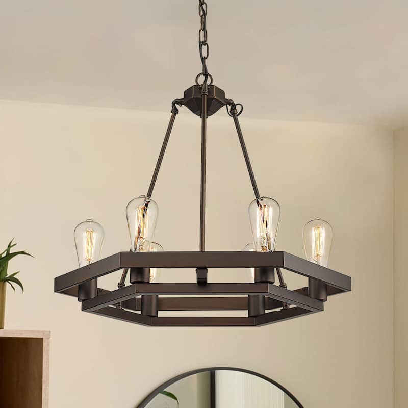 6-Light Wagon Wheel Modern Chandelier - Oil Rubbed Bronze - 23.6" x 23.6" x 14.2"