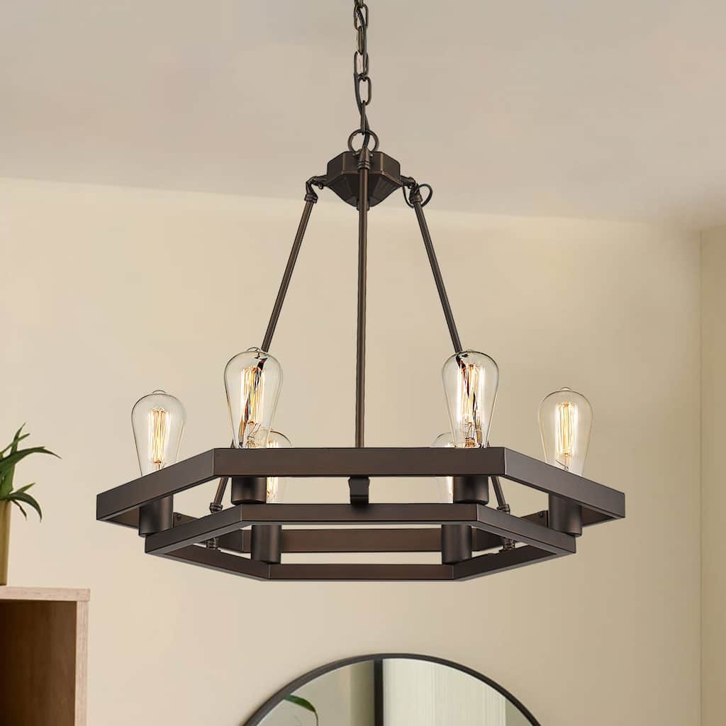 6-Light Wagon Wheel Modern Chandelier - Oil Rubbed Bronze - 23.6" x 23.6" x 14.2"