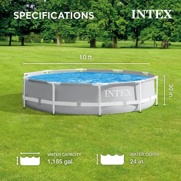 dimension image slide 1 of 2, Intex 10ft x 10ft x 30in Pool w/ 10 Foot Round Pool Cover and Filter Cartridge - 45.98