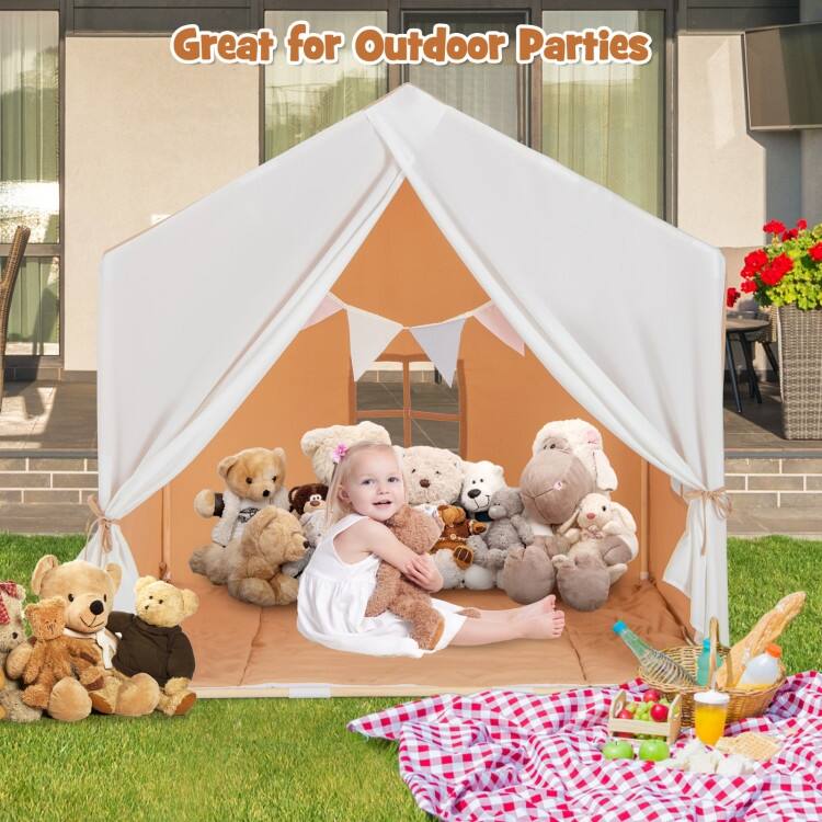 Kid's Play Tent with Washable Cotton Mat and Flag Banner - 52" x 36" x 51.5" (L x W x H)