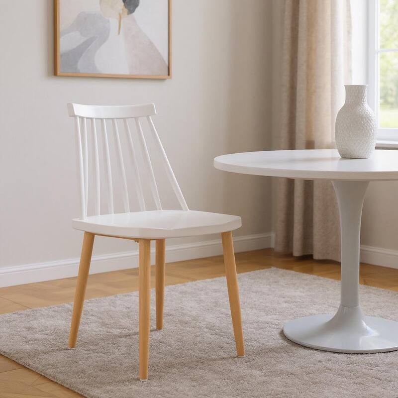 HomeRoots White And Natural Metal and Plastic Windsor Back Dining Side Chair