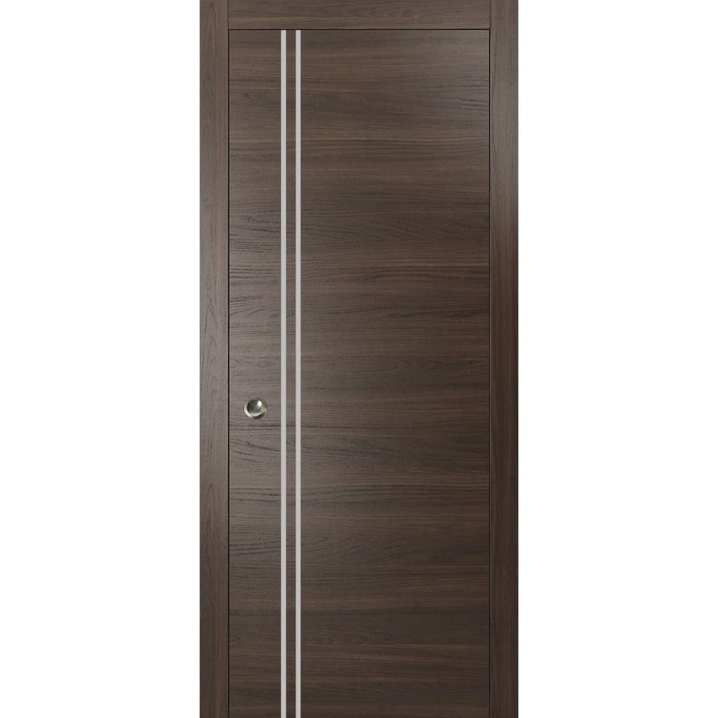 French Pocket Door 18x80 with Planum 0310 Chocolate Ash Kit Trims Rail