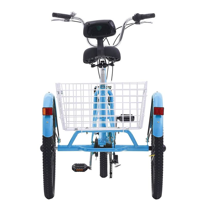 Blue Carbon Steel Tricycle with Basket, Comfort Seat and Stable Ride - 64.2” L x 25.8” W x 40.2” H