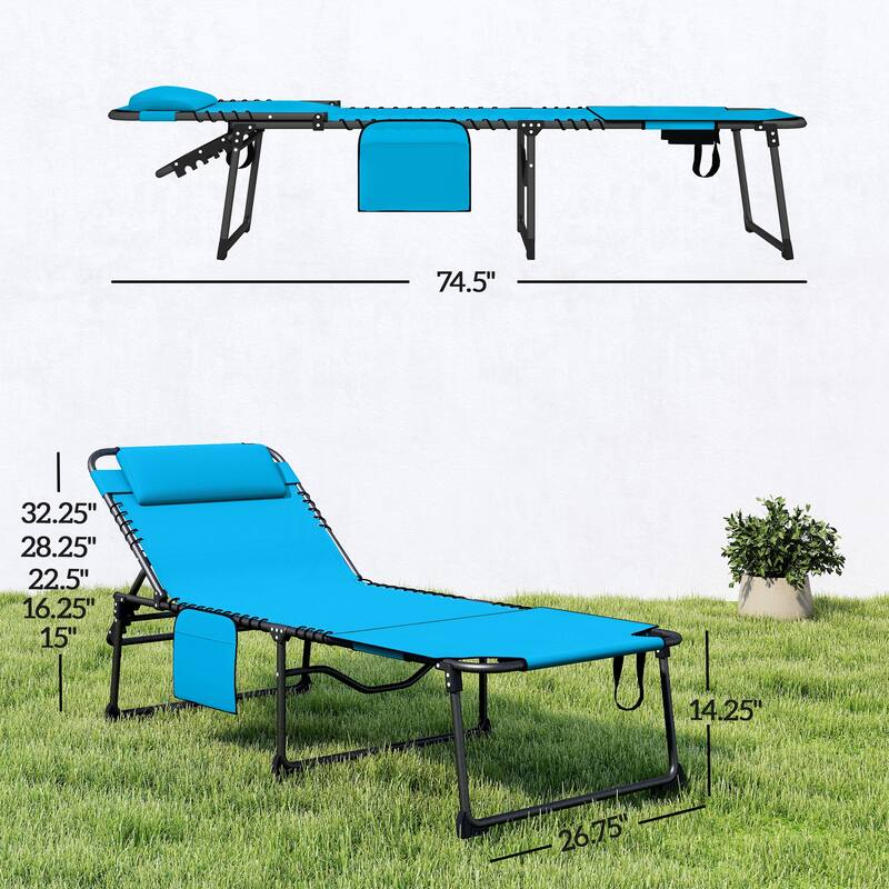 ,Outsunny Folding Chaise Lounge with 5-level Reclining Back, Outdoor Tanning Chair with Reading Face Hole
