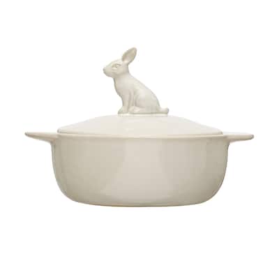 Stoneware Bake Pan with Lid and Decorative Rabbit