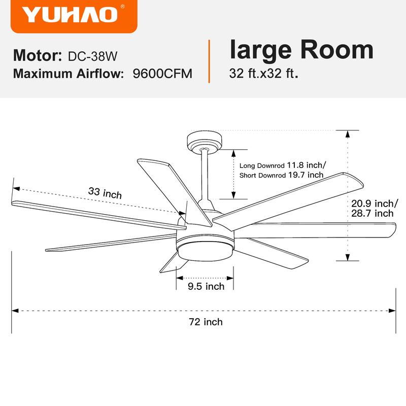 Dual-Tone Wood Blades Ceiling Fan Light with Dimmable 3-Color LED & 6-Speed Remote Control, Timer and Memory Function