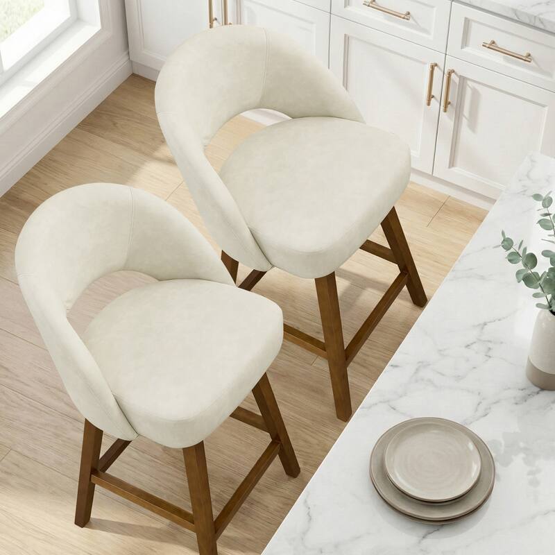 Upholstered Swivel Counter Height Bar Stools with Cutout Back and Solid Wood Frame - 38.2"H x 22.1"W x 23.6"D
