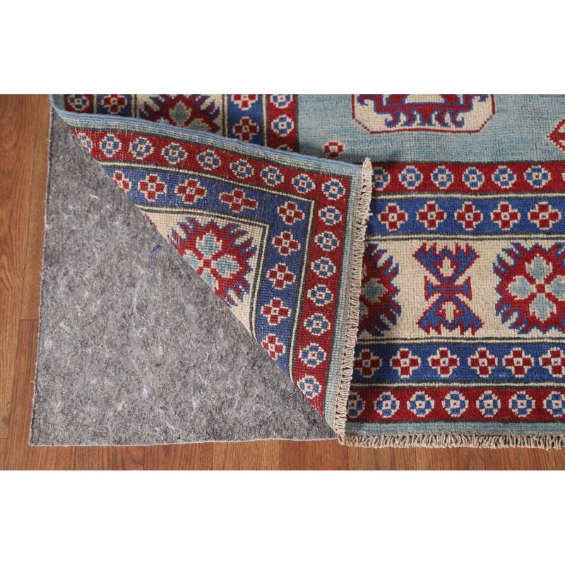 Hand Knotted Oriental 100% Wool Carpet Traditional Geometric Navy Blue & Blues Kazak Area Rug - 9' 8'' X 6' 8''