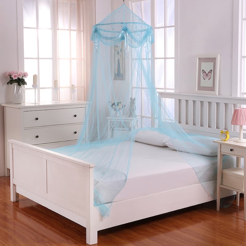 Buttons and Bows Kids' Collapsible Hoop Sheer Bed Canopy - Blue