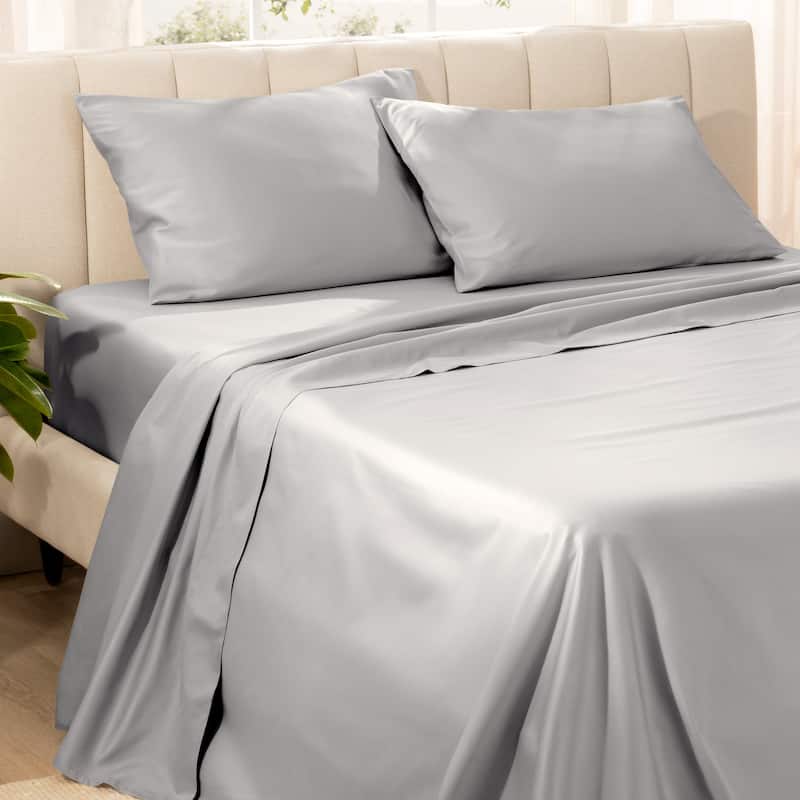 Bare Home Organic Cotton Sheet Set - Silky Smooth Sateen Weave - Split King - Light Grey