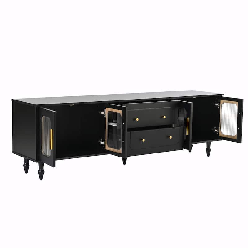 Retro TV Stand with Fluted Glass Doors for TVs Up to 78''