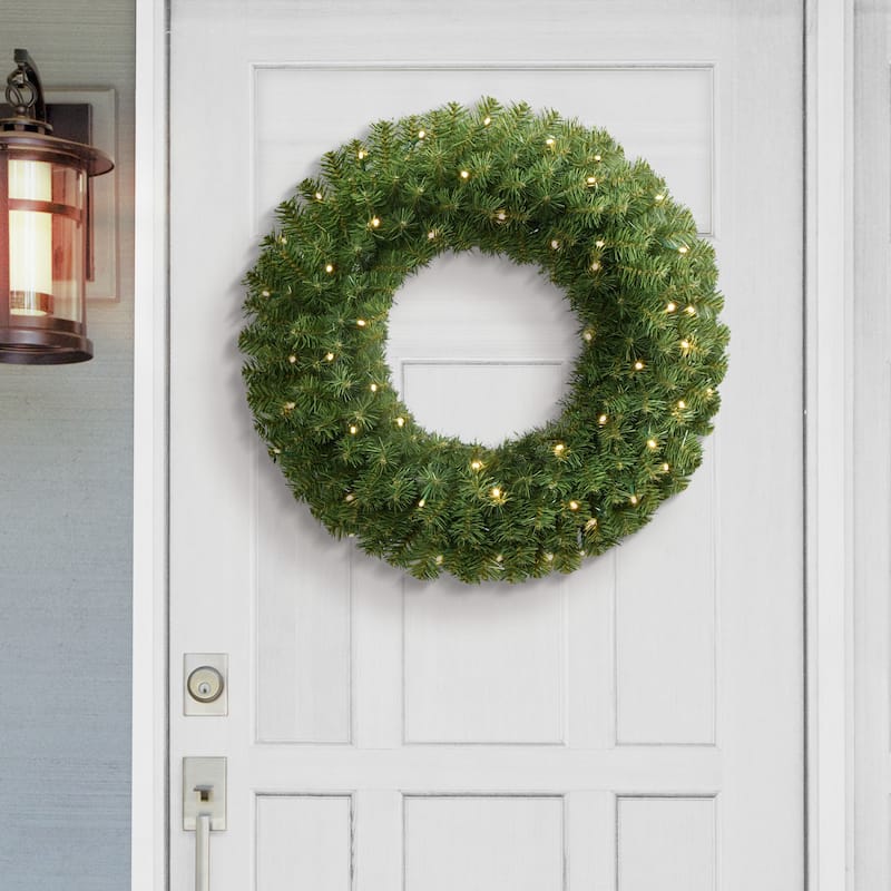 Puleo International 24" Pre-Lit Battery-Operated Artificial Christmas Wreath