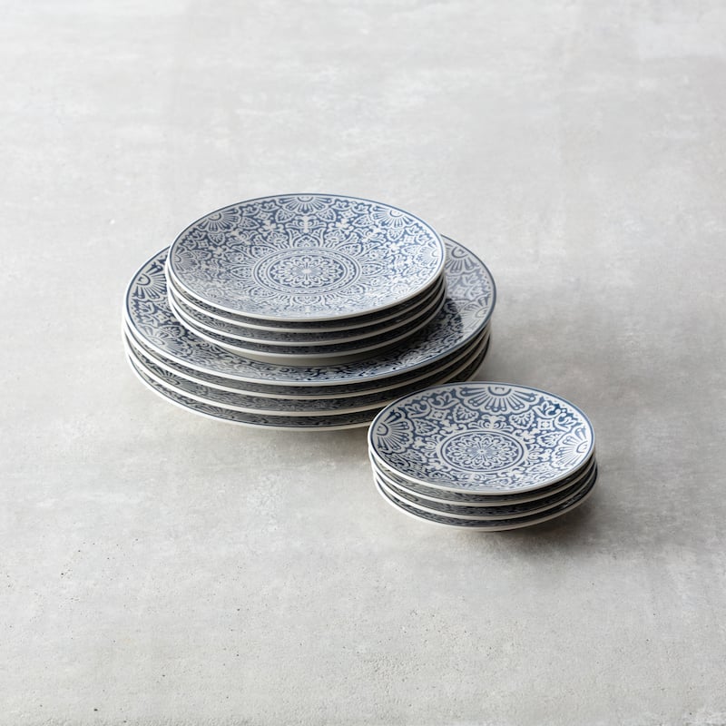 Fortessa Havana Porcelain Dinnerware - 12 Piece Dinnerware Set - Blue - 12 Piece