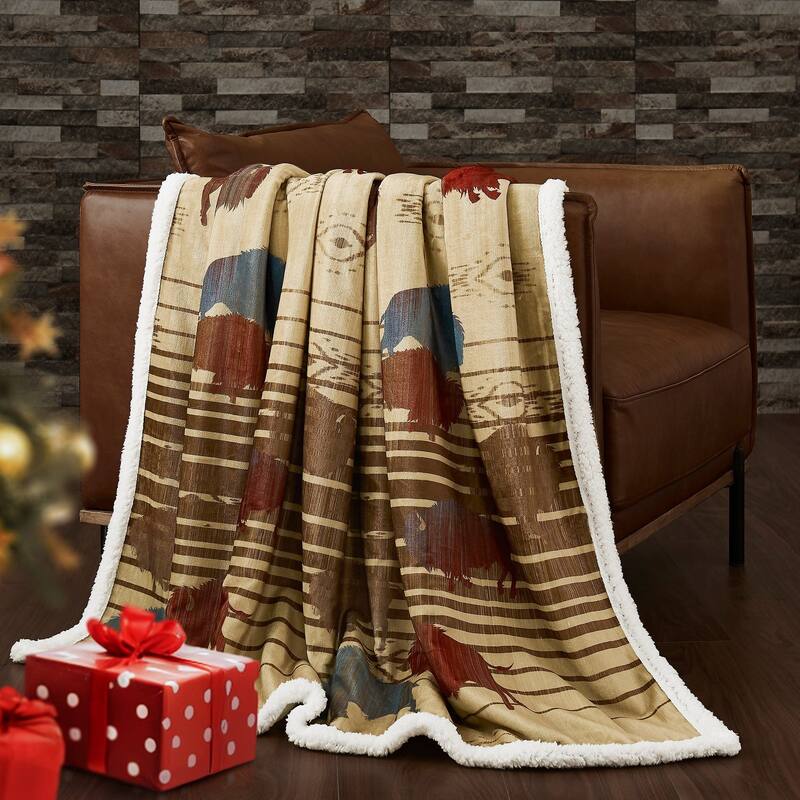 Indigo Hill by HiEnd Accents Campfire Sherpa Fleece Throw, 1PC or 3PC - 1-Piece - Home on the Range-Buffalo